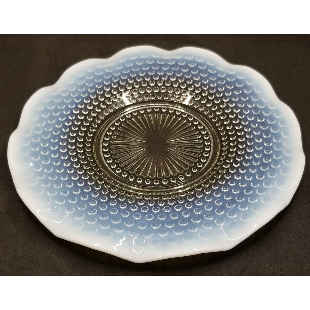 Vintage Blue Ombre Pressed Glass Plate 10.5" • Hobnail Sunburst